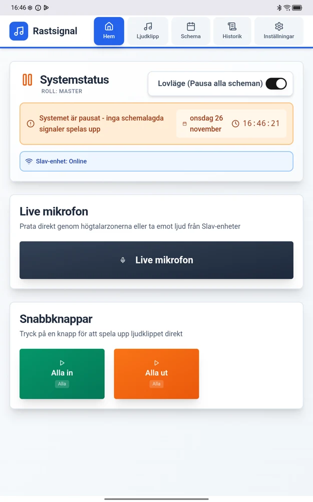 Hemvyn med pausad schemaläggning